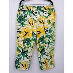 Jones New York Sport Tropical Floral Print Capri Crop Pant Green Yellow Size 12